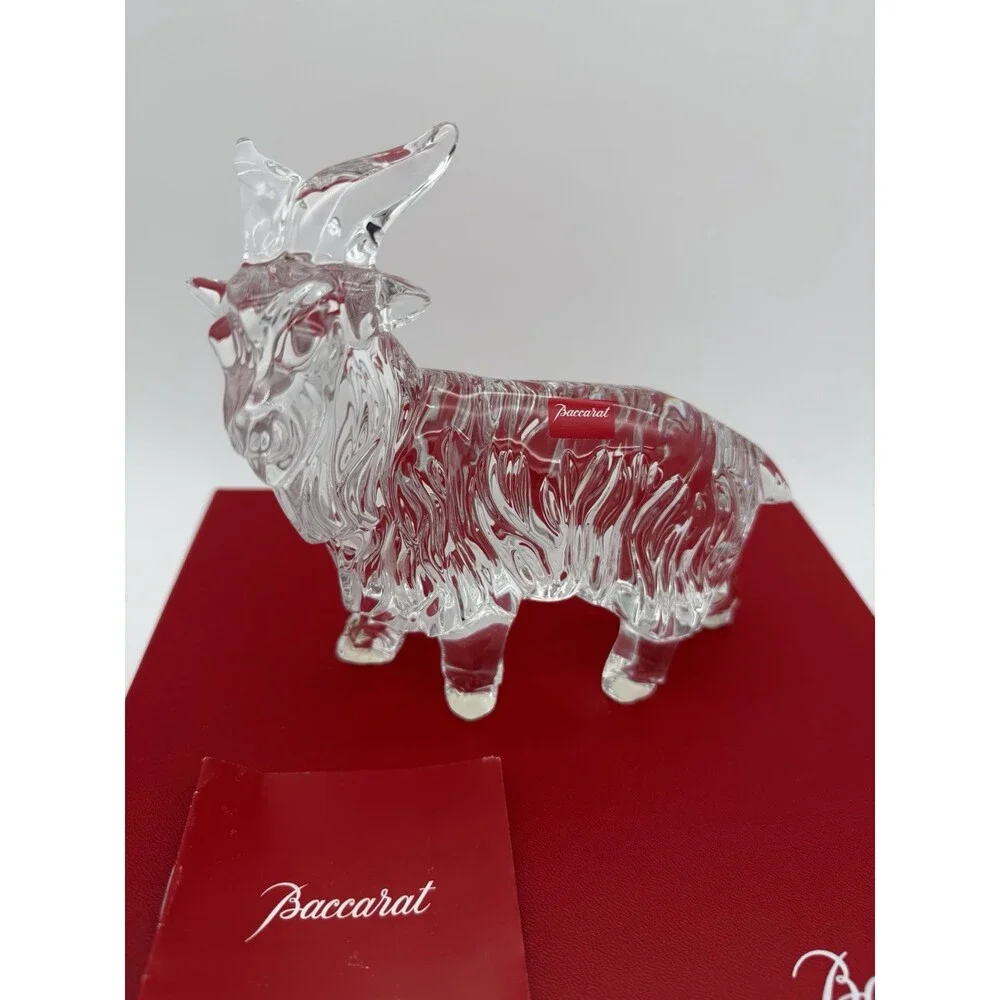 Rare Baccarat Crystal France Clear Long Hair Goat Solid Figurine Sheep Boxed